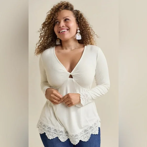 VENUS - Babydoll Lace Trim Top - Picture 1 of 8